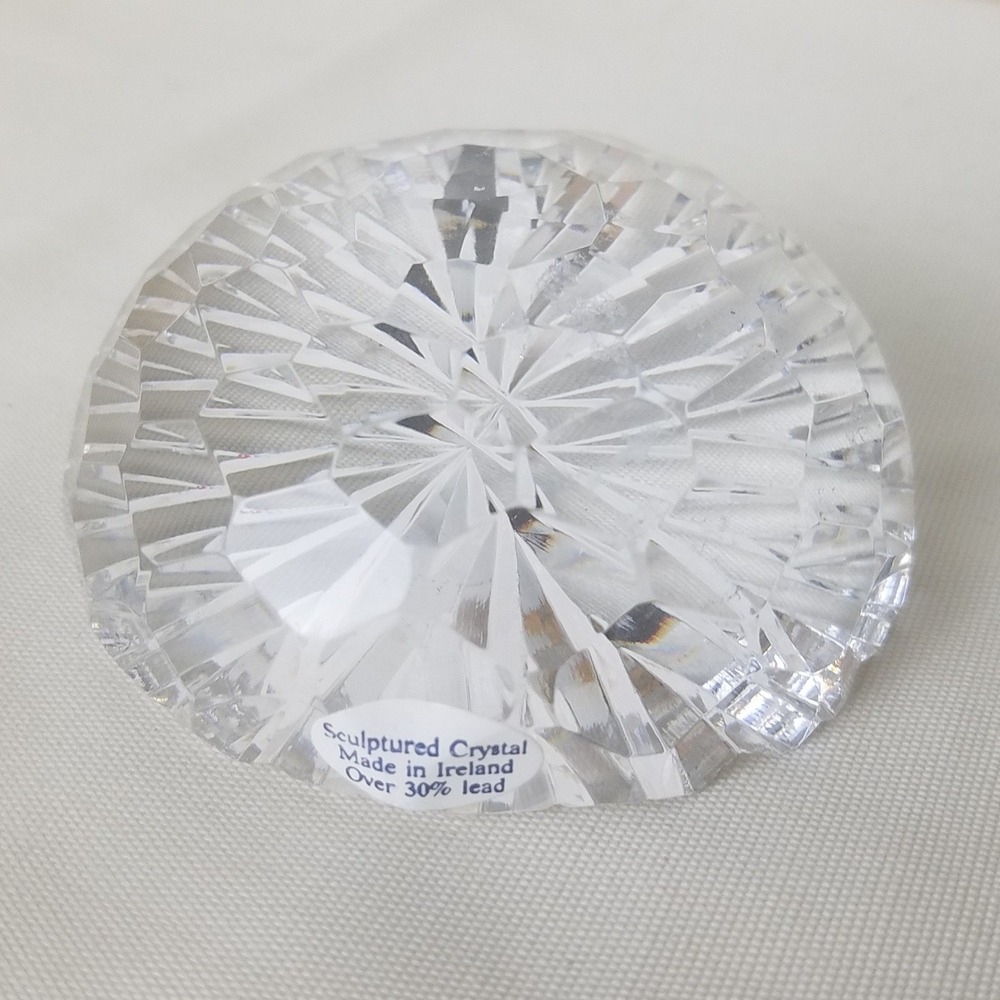 Sculptured Crystal Round Faceted Paperweight Ireland Over 30% Lead